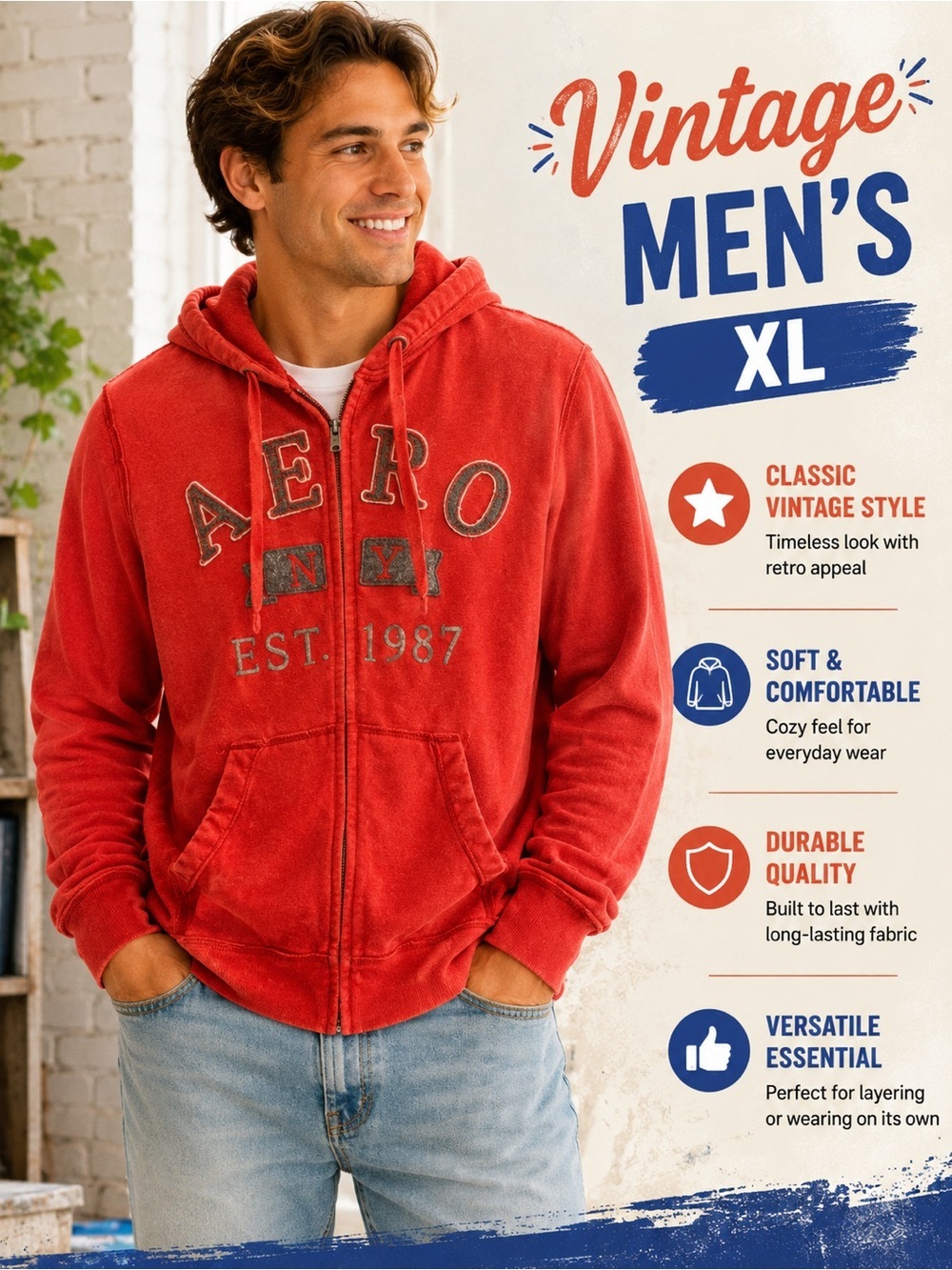 VINTAGE Aeropostale Red Zip-Up Puffer Hoodie XL